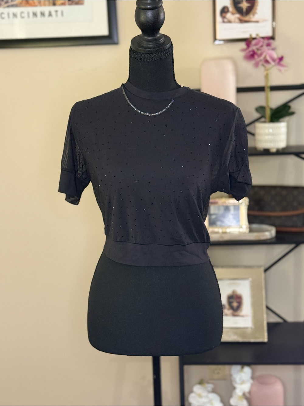 SKIMS Mesh Rhinestone Swim Cover Up Tee Onyx XL NWT #9